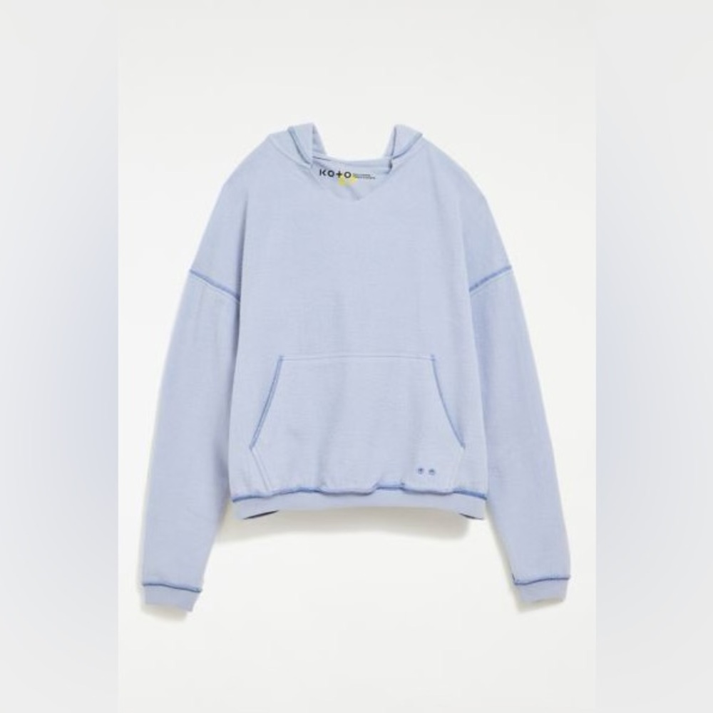 Urban Outfitters KOTO 0.036 Notched Fleece Hoodie Sweatshirt in Medium Blue